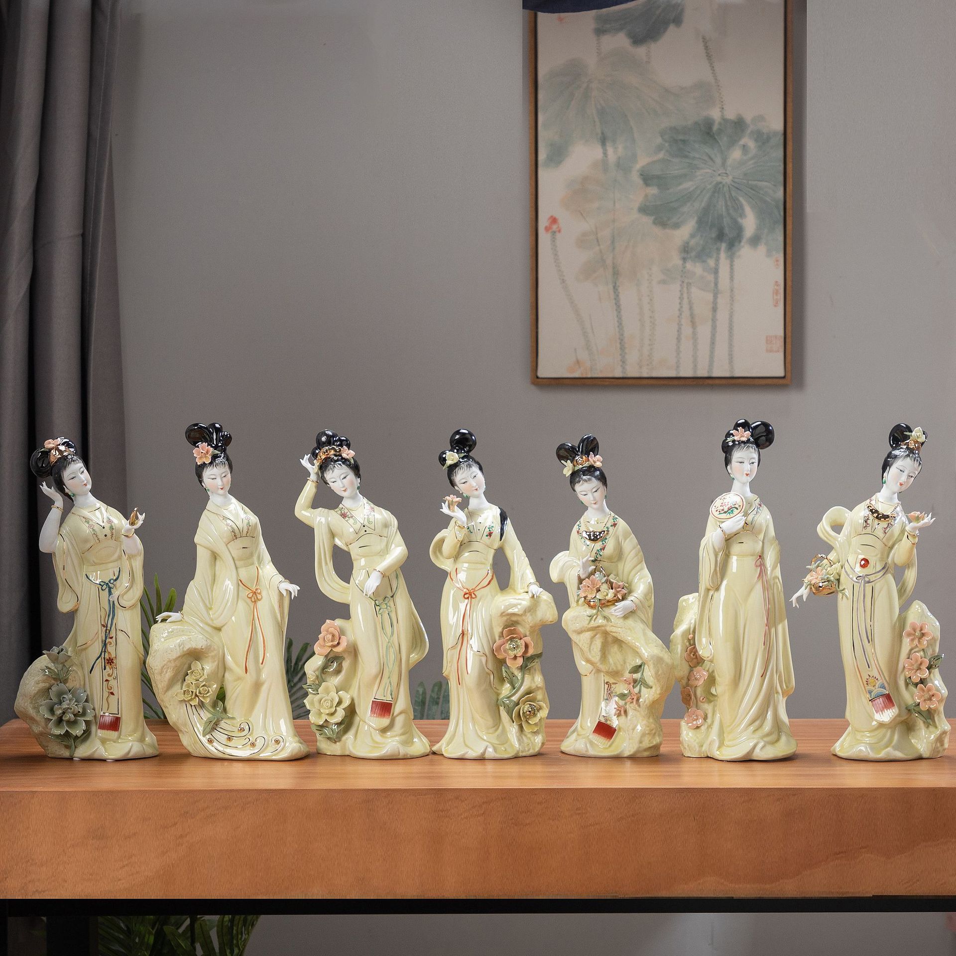 陶瓷工艺品摆件中式唐装七仙女陶瓷礼品家居饰品