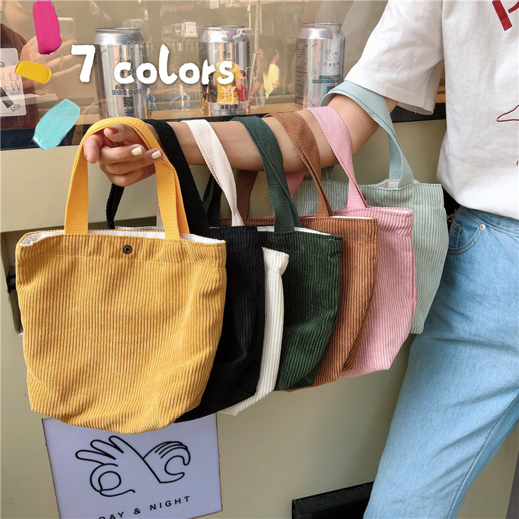 Artistic Corduroy Bag Portable Mini Casual Women's Small Hand Bag Vintage Cloth Bag Lunch Bag