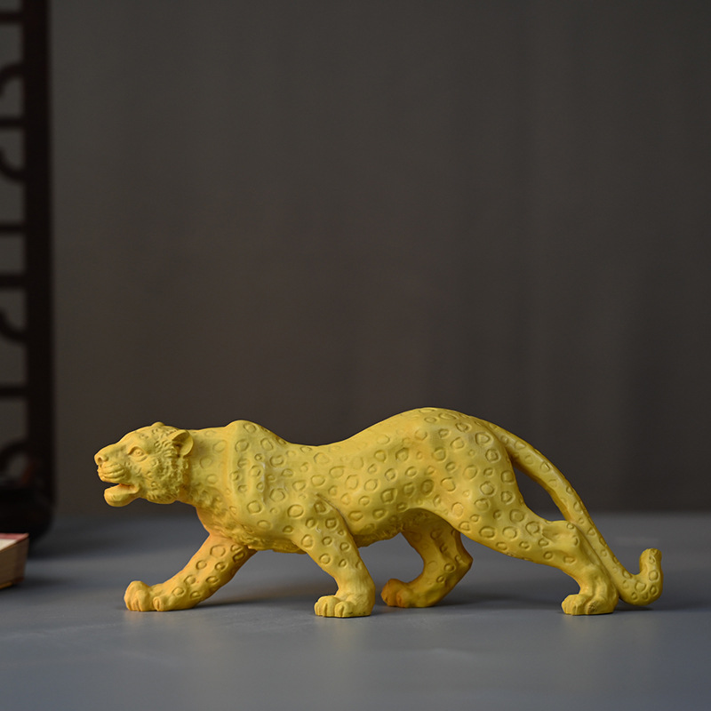 小叶黄杨木金钱豹摆件雕刻豹子办公室客厅摆件汽车摆件车内饰品