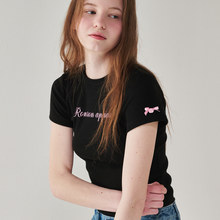 韩国设计师品牌蝴蝶结丝带修身少女短袖T恤圆领棉质上衣显瘦蝴蝶
