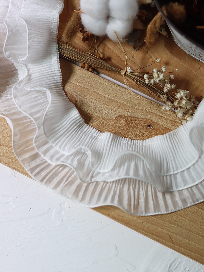 出口三层黑白纱褶皱花边 手工diy公主裙摆边娃娃服装蕾丝网纱辅料