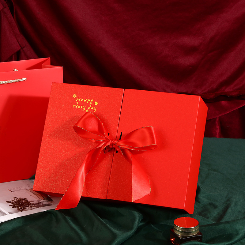 新款大红色双开礼物盒 大号杯子鞋子包装盒 围巾帽子礼品盒