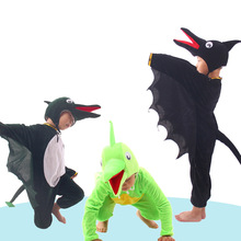 通用儿童动物演出服黑色翼龙卡通表演服绿色长嘴龙亲子舞蹈演出服