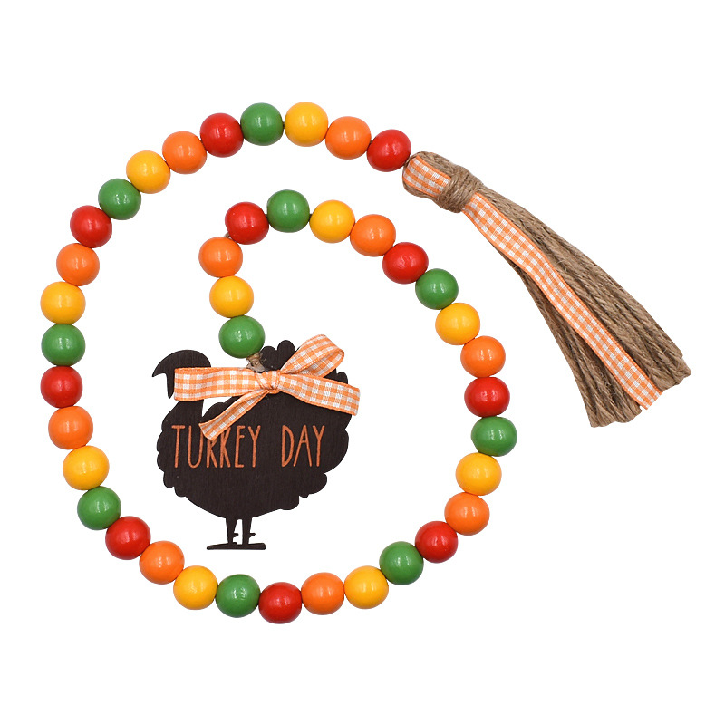 2023 New Thanksgiving Hemp Rope Tassel String Turkey Tag Creative Color Wooden Beads DIY Home Decoration