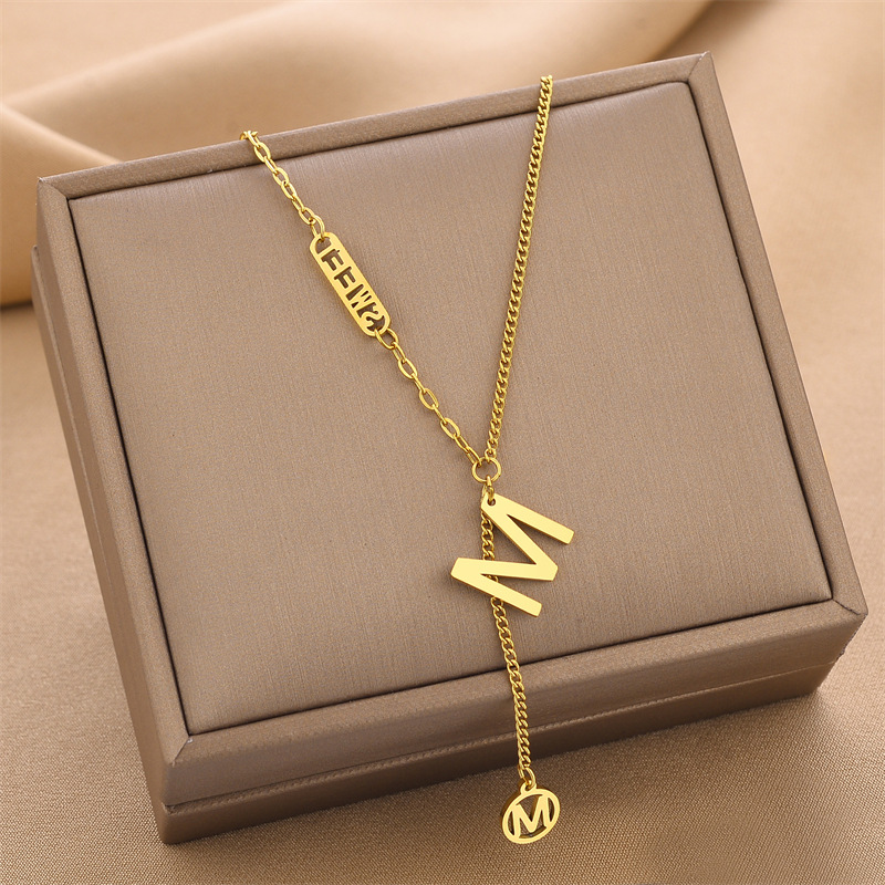 2022hot Sale Gold Titanium Steel Irregular Shape Letter Pearl Necklace Ornament Europe and America Cross Border Popular Ornament