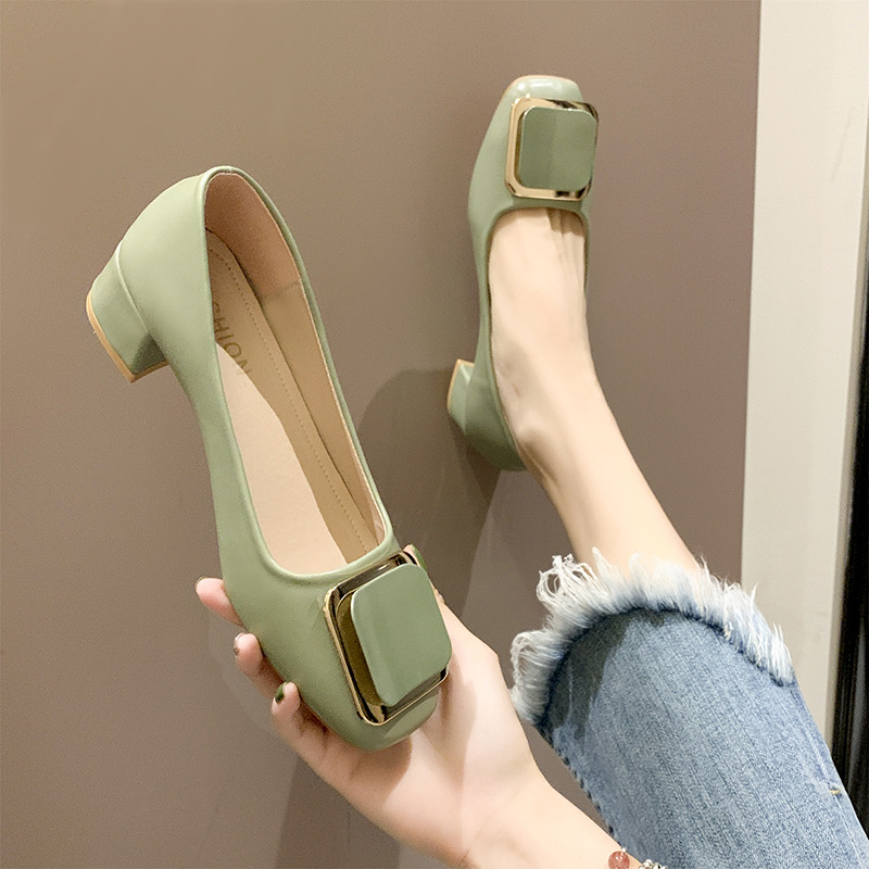 高跟鞋女粗跟新款舒适四季款方头中跟奶奶鞋法式少女单鞋潮-阿里巴巴