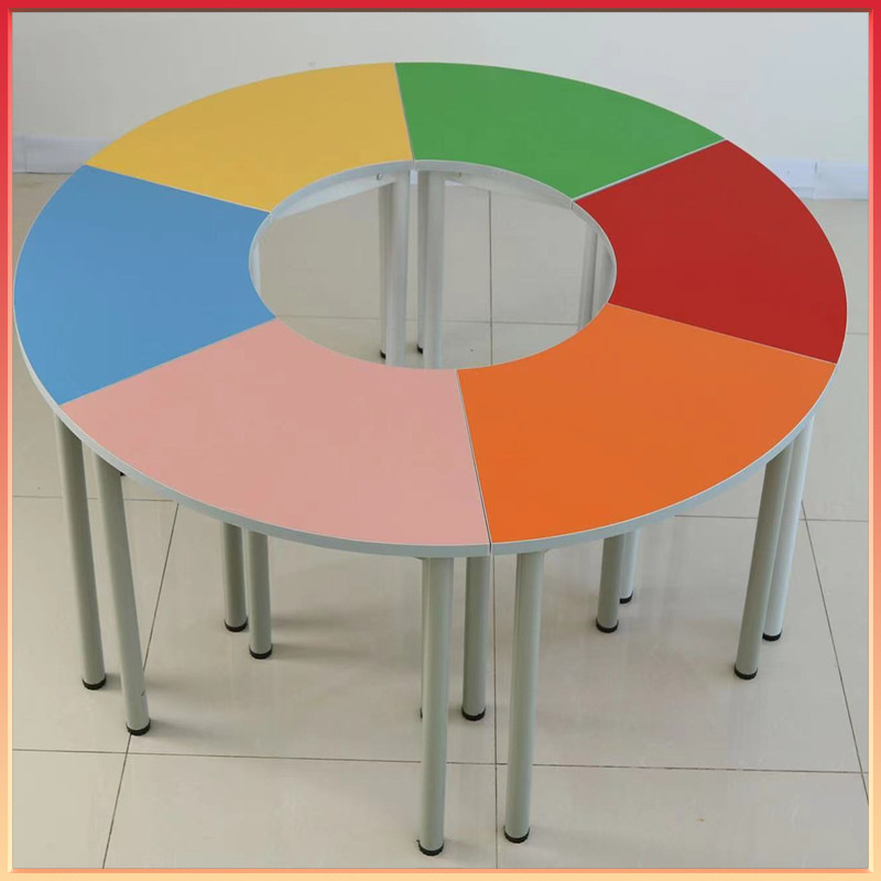 Hexagonal Table Corner Table Double-Person Steel Frame Hexagonal Primary and Secondary School Classroom Tutorial Group Activity Conference Table