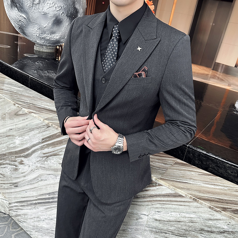 一件代发男士西服套装修身正装结婚西装三件套男礼服新郎休闲外套