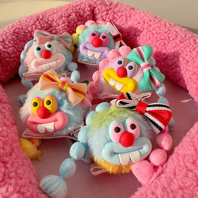 韩版彩色毛球发夹鸭嘴夹丑萌龅牙大嘴巴扎辫子个性潮流蝴蝶结头饰