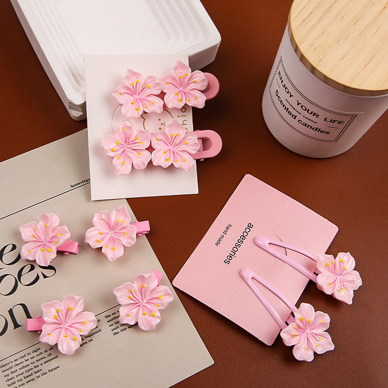 春日韩版樱花甜美粉色花朵鸭嘴夹可爱宝宝侧边夹刘海碎发夹发饰女