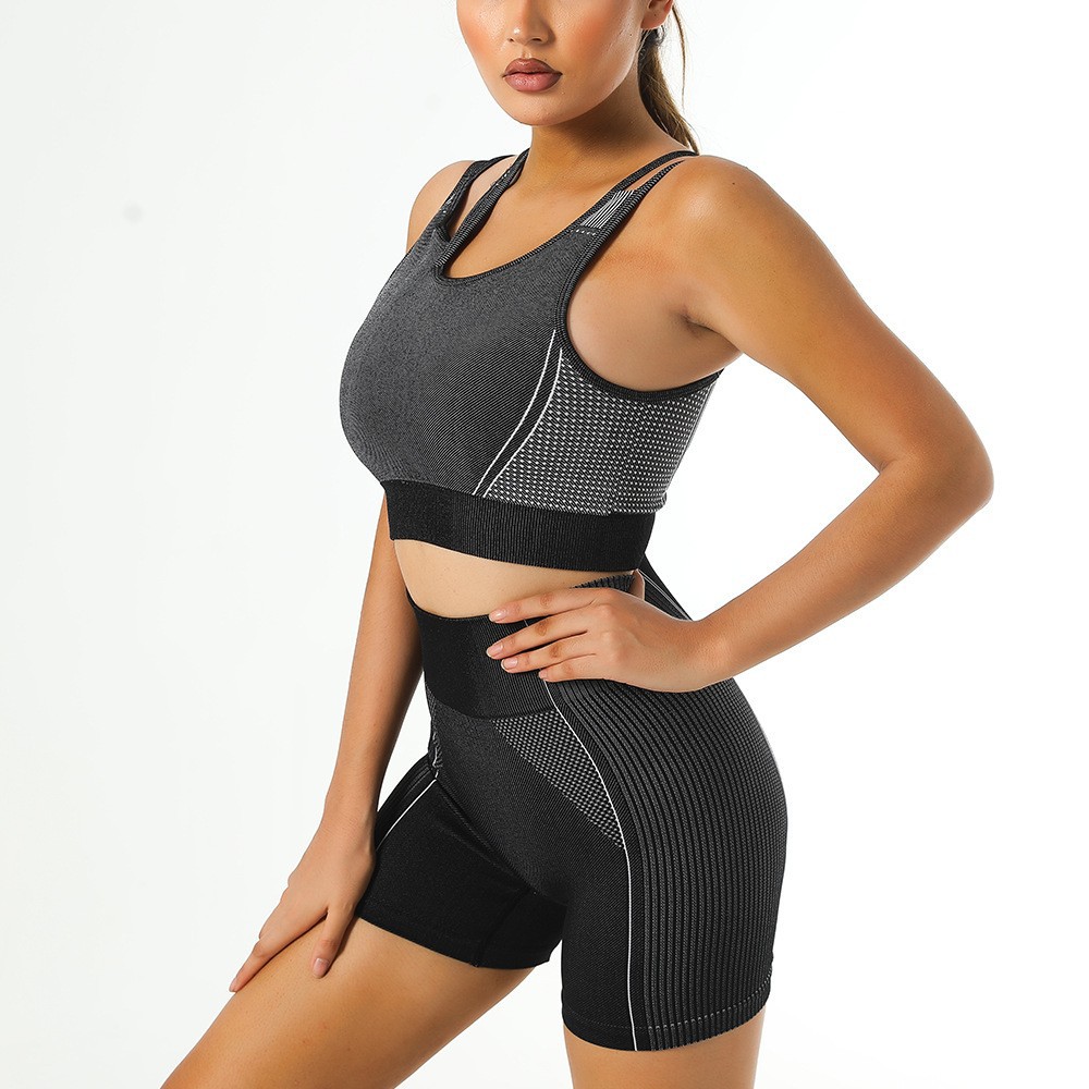 European and American Quick-Drying Tight Shockproof Seamless Yoga Suit Women's Fitness Yoga Wear Sports Vest High Waist Yoga Pants