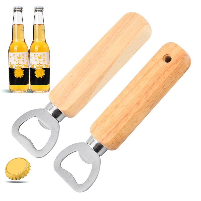 Wooden Handle Beer Bottle Opener Stainless Steel Bottle Opener Beer Bottle Screwdriver Simple Wooden Bottle Opener Log Gift