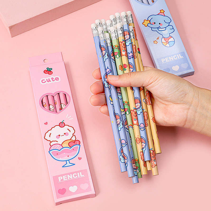 Sweet Pet Boxed Pencil Children HB Painting Sketch Pen Primary School Students Exam Rubber Pencils for School Season 6