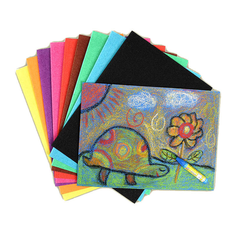 绘画彩砂纸彩色砂沙画纸儿童创意美术涂鸦油画棒蜡笔绘画彩纸10色