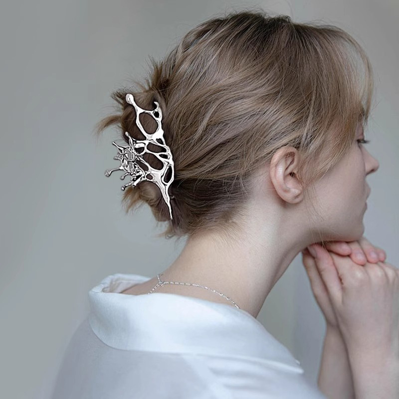 大号发量多盘发金属抓夹女后脑勺鲨鱼夹子高级感银色发夹头饰发卡