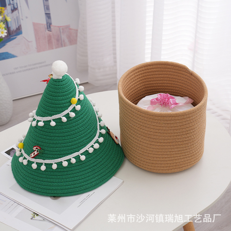 Nordic Christmas Tree Cotton Thread Storage Basket Woven Desktop Snack Toy Bedside with Lid Cosmetic Storage Organizing Basket