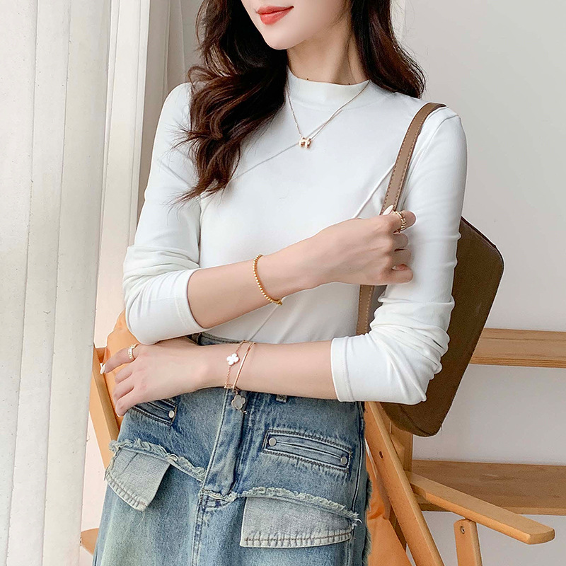 Autumn and Winter Half-High Collar Bottoming Shirt for Women 2023 New Slim Fit Slimming Korean Style Inner Outer Wear High-Grade Warm Top