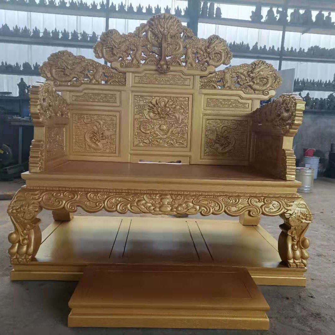 纯铜铸造龙椅仿明清帝王屏风座椅铜雕皇帝龙椅金属工艺品