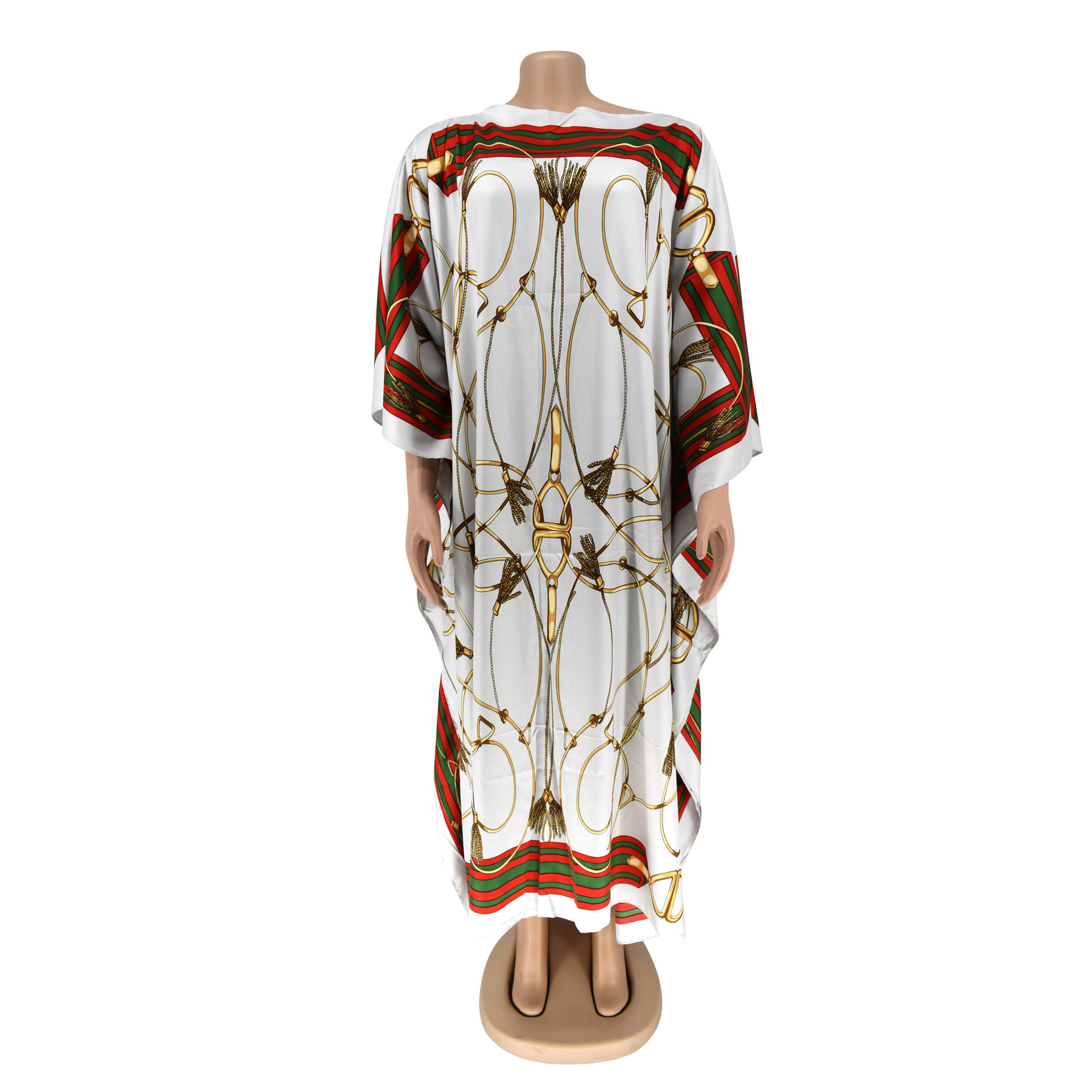 Cross-Border African Ethnic plus Size Leisure Commute Printed Colorful Striped Summer Maxi Dress without Headscarf