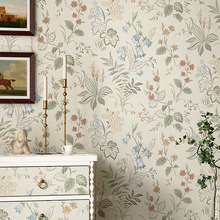 法式奶油风风铃花植物墙纸美式感卧室客厅背景墙壁纸防水防潮