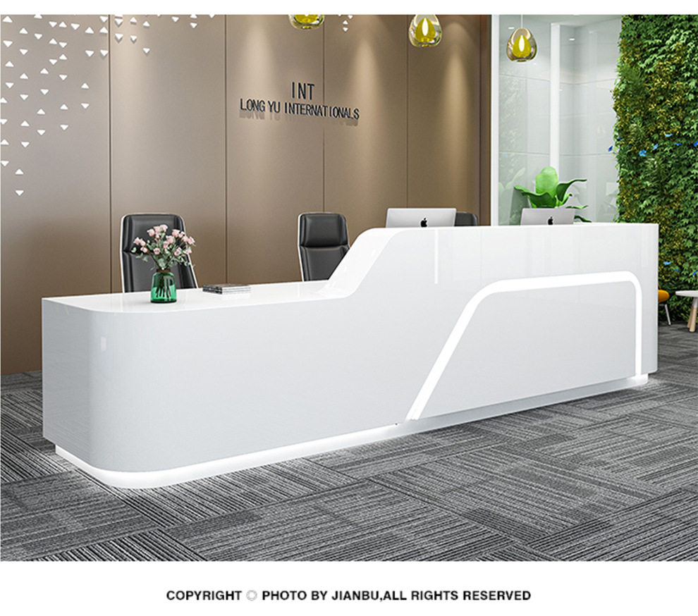 烤漆前台接待台公司迎宾办公桌高低吧台简约现代美容院收银台