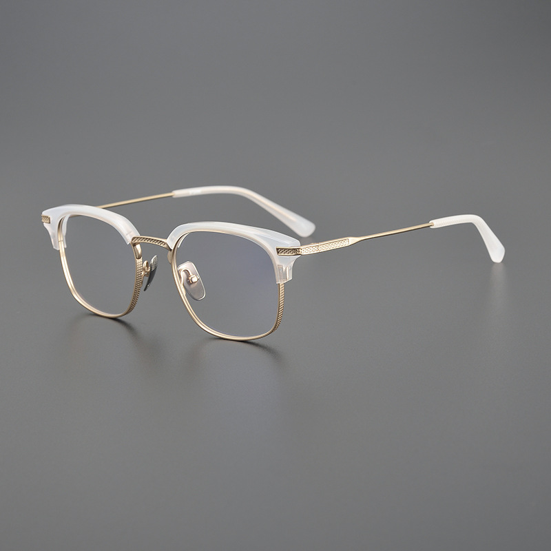 纯钛小众中金复古眼镜框架男女简约眉毛半框配近视防蓝光变色平光