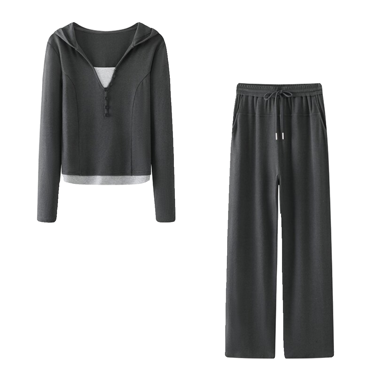 艾格es2024春季新款两件套休闲运动套装假两件连帽卫衣直筒长裤女