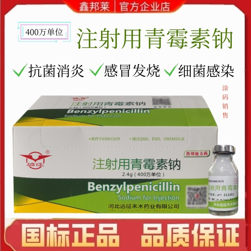 兽用河北远征4注射用青霉素400万青霉素钠猪牛羊鸡鸭鹅猫犬消炎药