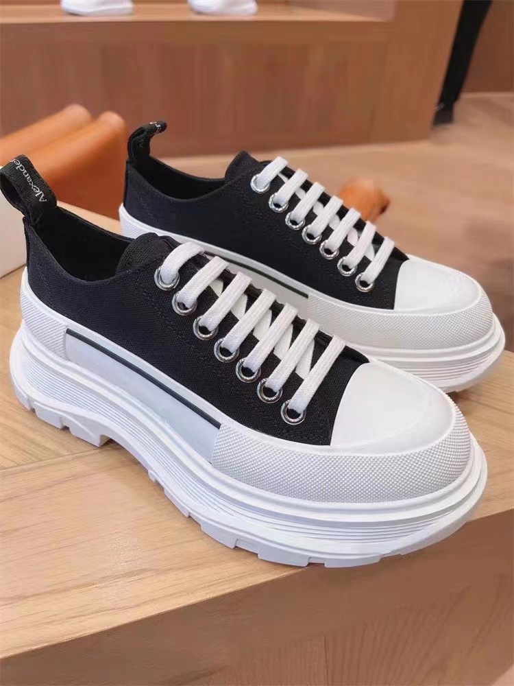 高版本麦昆高低帮帆布鞋情侣小白鞋男女厚底增高老爹鞋真皮松糕鞋