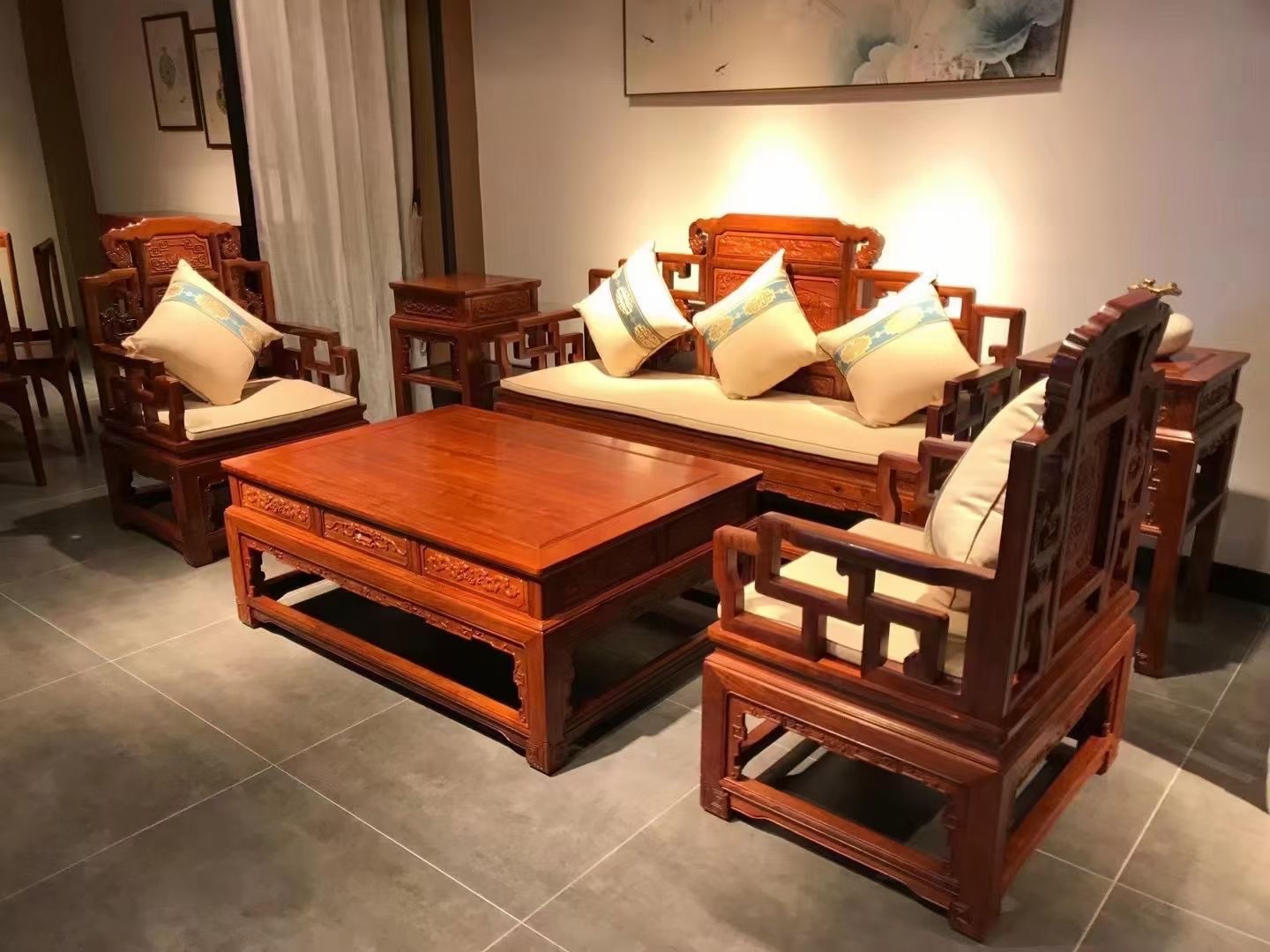 家具缅花金龙沙发六件套客厅餐厅办公古典新中式沙发