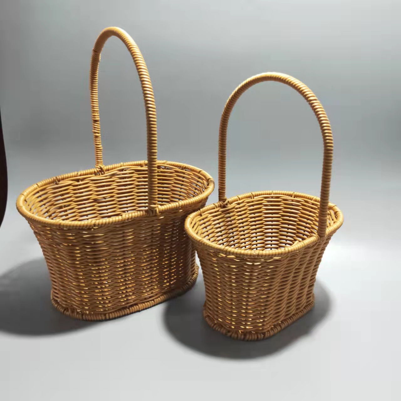 藤编仿藤编插花篮手提篮 手提编织野餐手工艺品蔬果篮吊篮现货