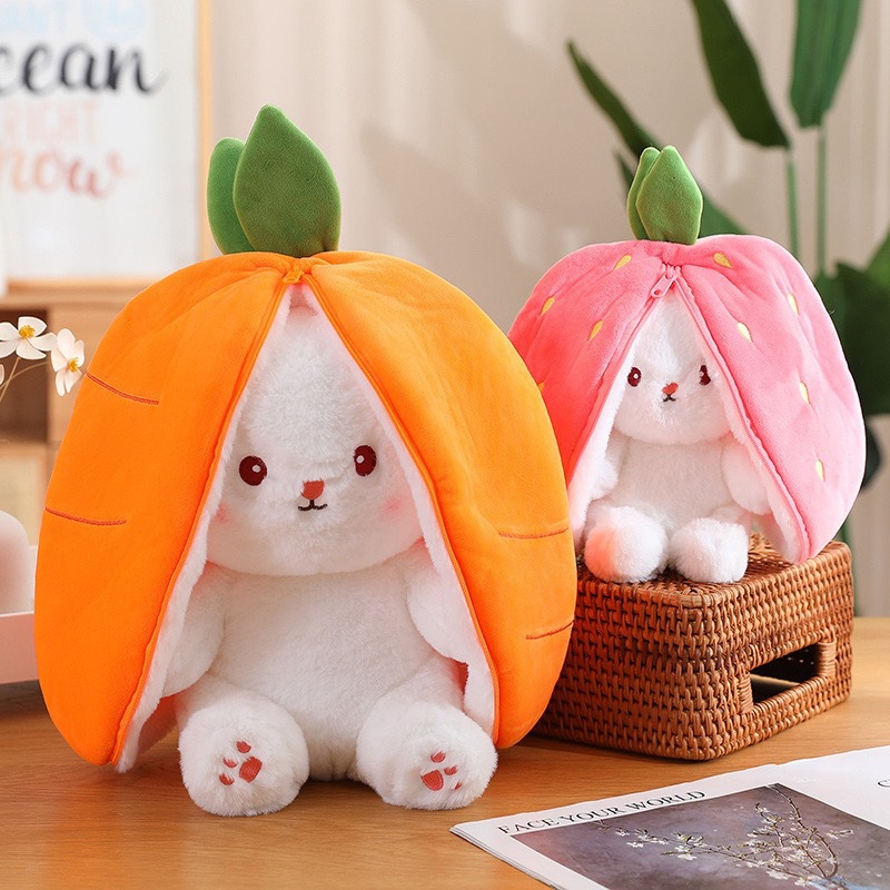 internet celebrity strawberry rabbit plush toy cute shapeshift rabbit doll fruit rabbit pillow carrot rabbit small sized fruit doll