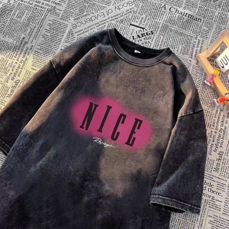 夏季霓虹灯字母印花短袖t恤男美式潮牌230g重磅情侣体恤上衣潮