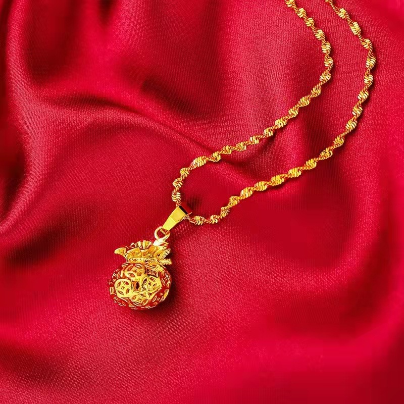 越南沙金项链金钱福袋黄铜镀金算盘女款吊坠防真黄金店铺首饰批发