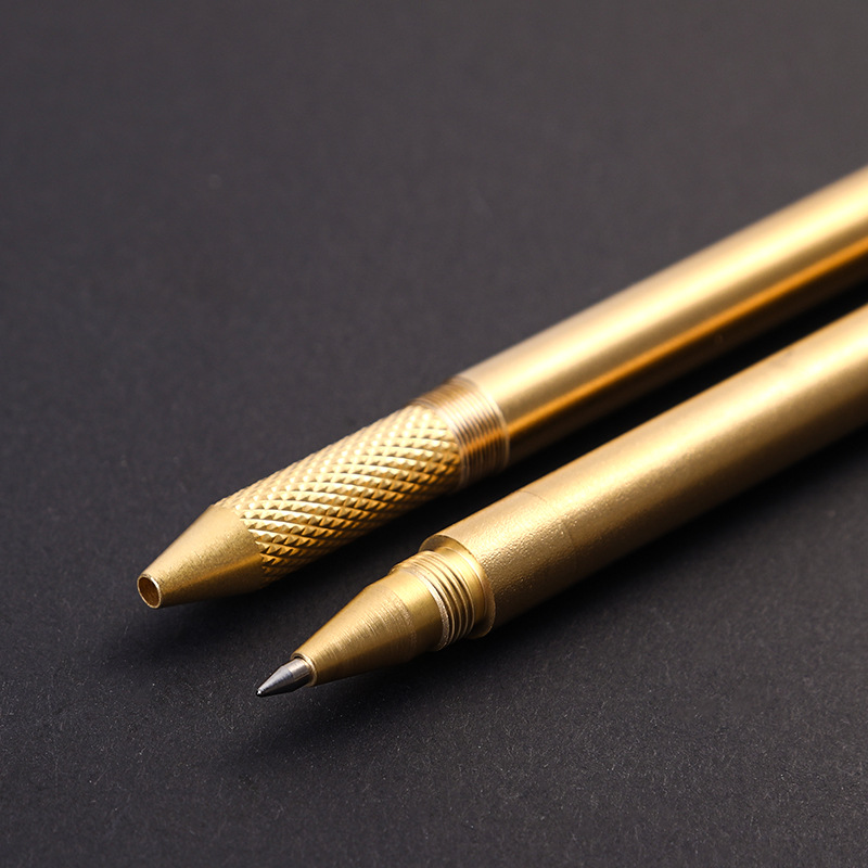 现货批发复古防滑笔夹金属黄铜笔创意铜环广告签字笔礼品中性水笔