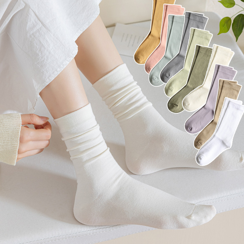 Solid Color Bunching Socks Women's Socks Wholesale All Cotton Mid-Calf Length Socks Zhuji Socks Thigh Stocking Pure Cotton Socks Boneless