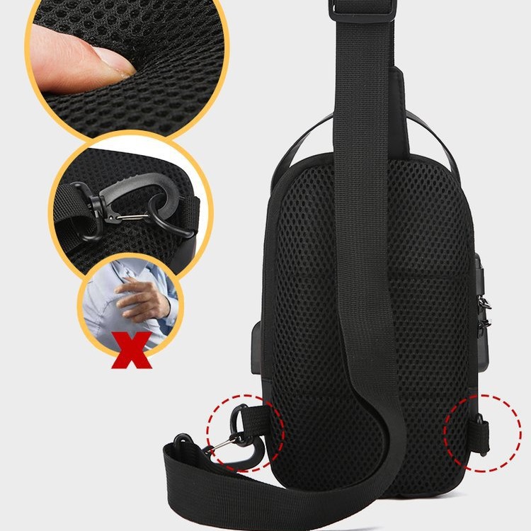 Password Lock Anti-Theft Motorcycle Bag Men's USB Breathable Mesh Lightweight Burden Alleviation One Shoulder Crossbody Chest Bag Cross-Border Hot Selling
