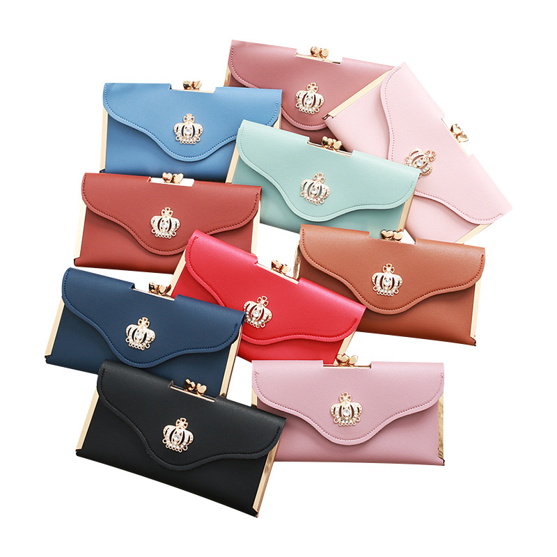 2023 New Korean Women's Wallet Long Fashion Crown Flap Clutch Hasp Wallet Card Holder Dinner Bag