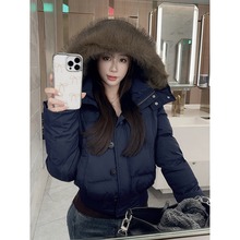 冬季大毛领连帽短款羽绒棉服女2025爆款高级感显瘦保暖小个子棉袄