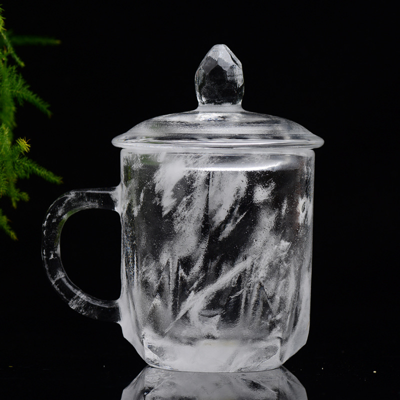 正宗东海纯天然原矿办公室高档带盖带把手水晶杯礼品杯新款300ml
