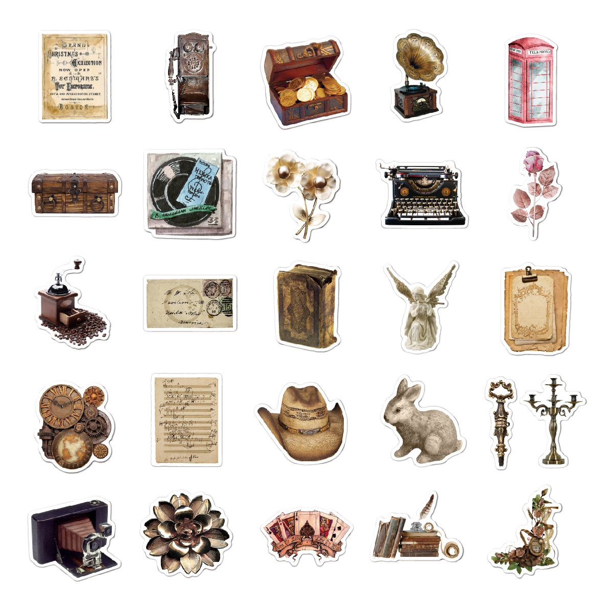 50张卡通复古风图案贴纸个性装饰行李箱笔记本防水可移不重复贴画