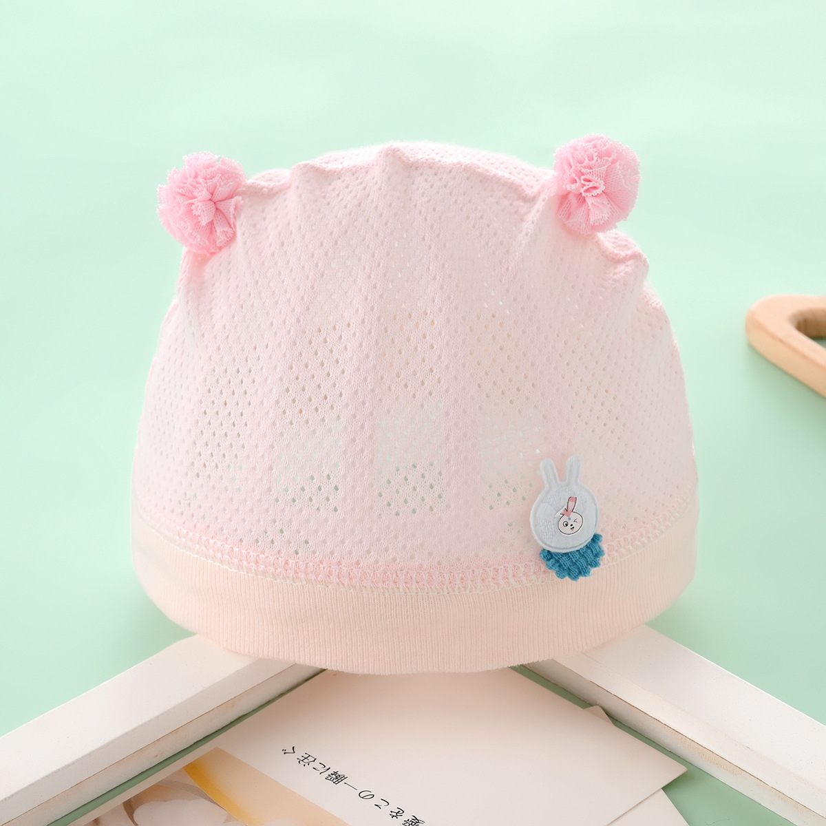 Newborn Hat Baby Summer Single Layer & Thin Mesh Newborn Male and Female Baby 0-3 Months Full Moon Mesh Fitted Cap 1