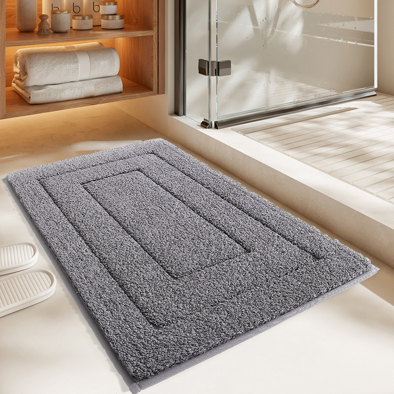 Solid Color Simple Retro Flocking Bathroom Mats Absorbent Non-Slip Easy-Care Foot Mat Thickening and Wear-Resistant Entrance Mat