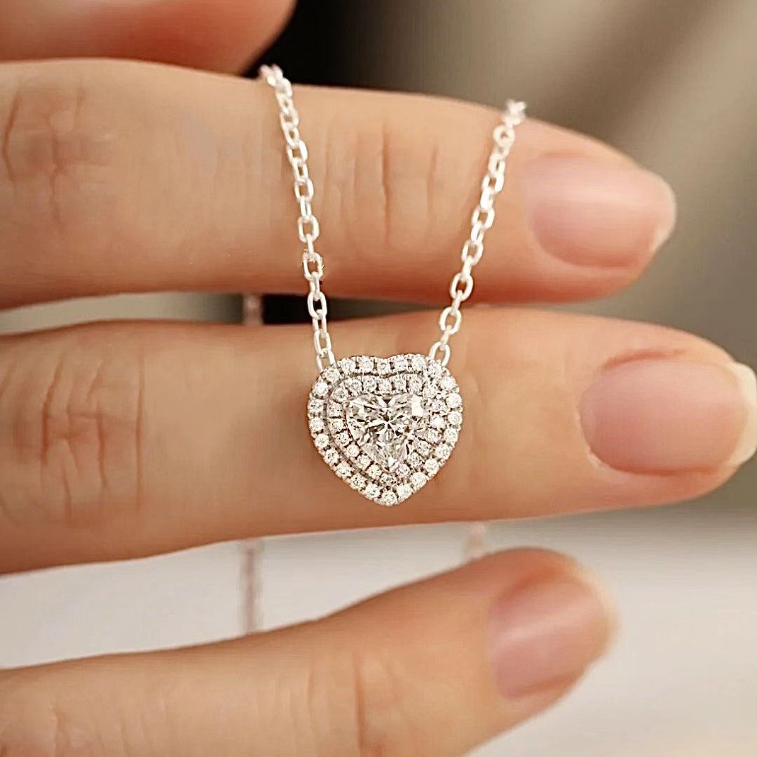 爱心项链莫桑石女款时尚满钻心形钻石锁骨链婚纱礼服钻石项链批发