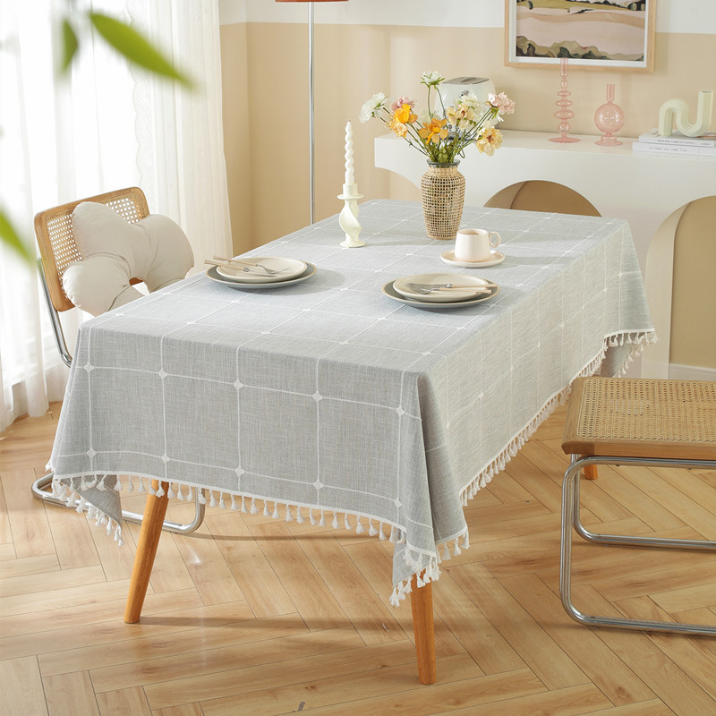 Nordic Ins Cotton Linen Solid Color Square Plaid Dustproof Tablecloth Rectangular Tassel Coffee Table Hotel Tablecloth Table Mat