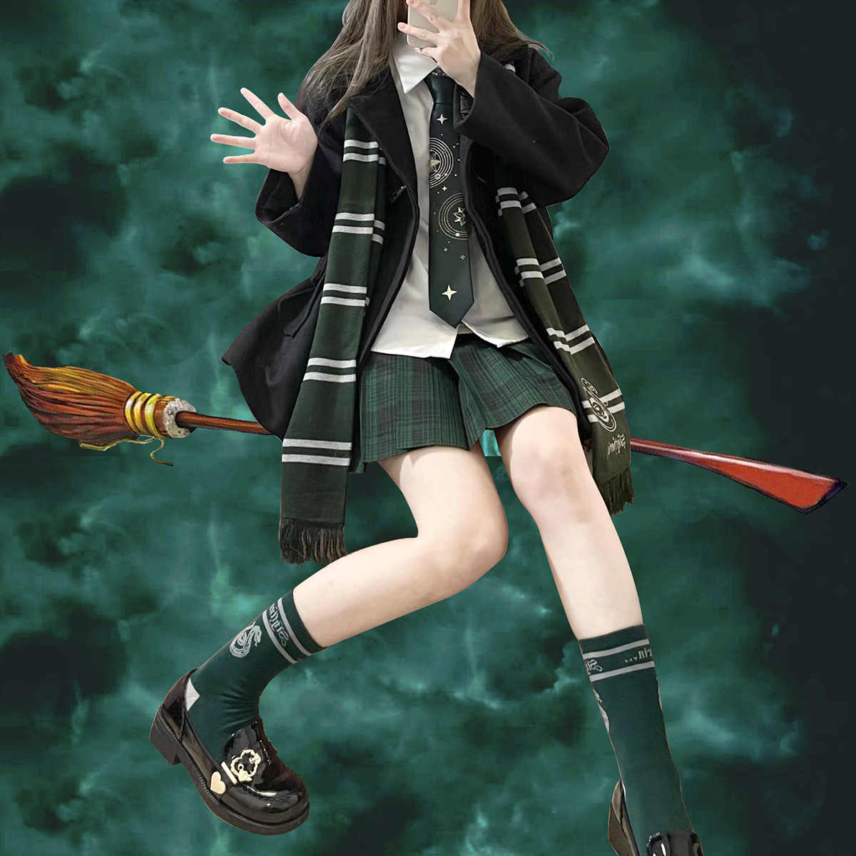 240斤可穿正版大码jk制服格裙山中200斤现货 蛇院绿百褶裙