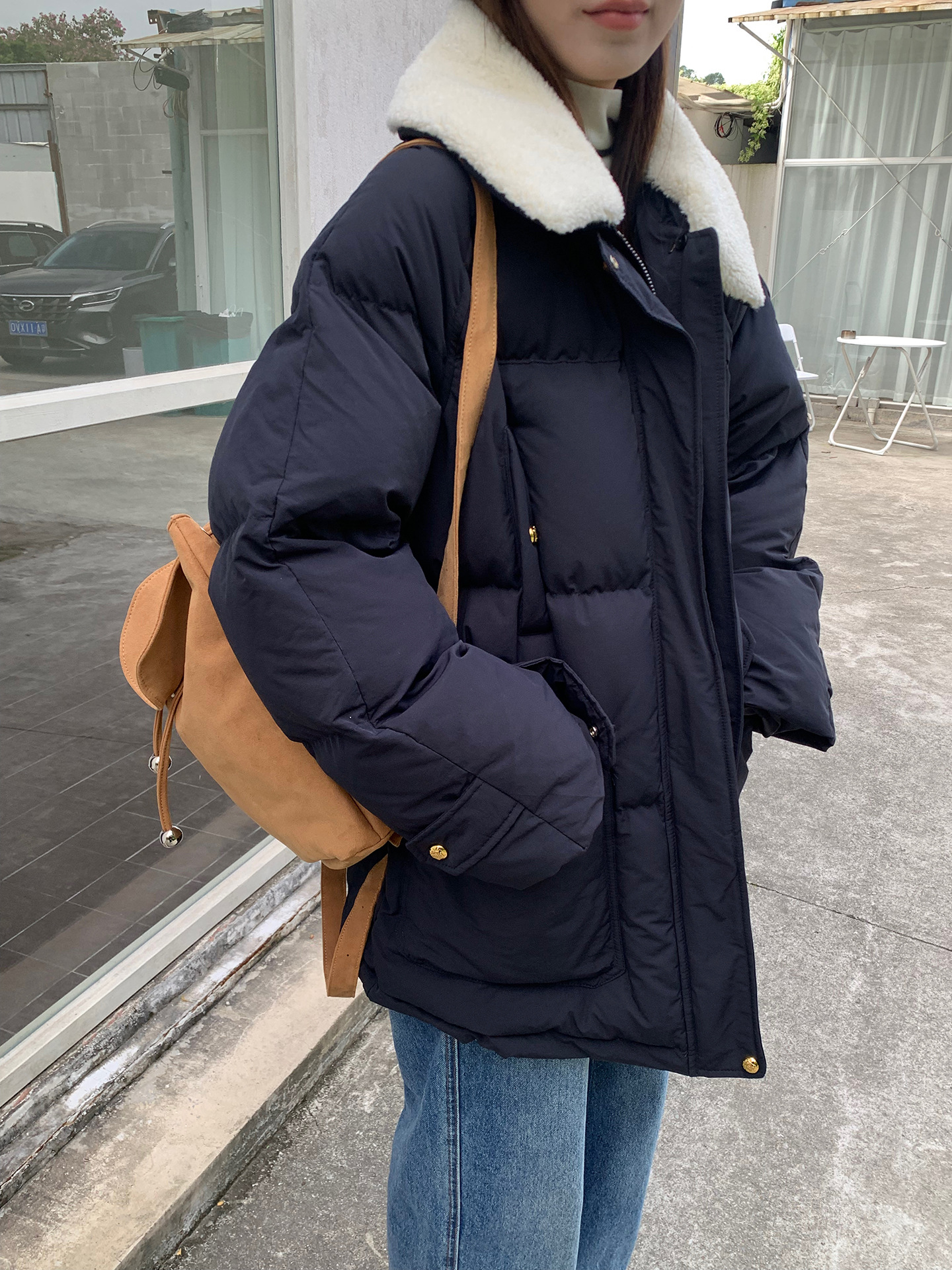 Yunsen Online Korean Style 90 White Duck down Double Pocket down Jacket Women's Winter Coat Fur Collar Detachable 90795