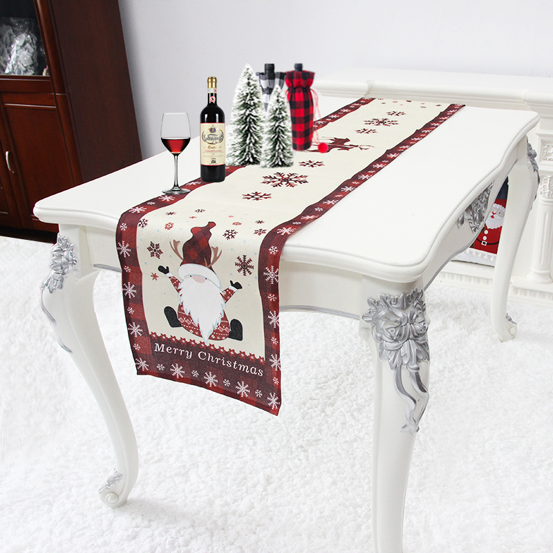 Amazon Hot Sale Christmas Festival Decorations Striped Table Runner American Light Luxury Red Plaid Linen Tablecloth