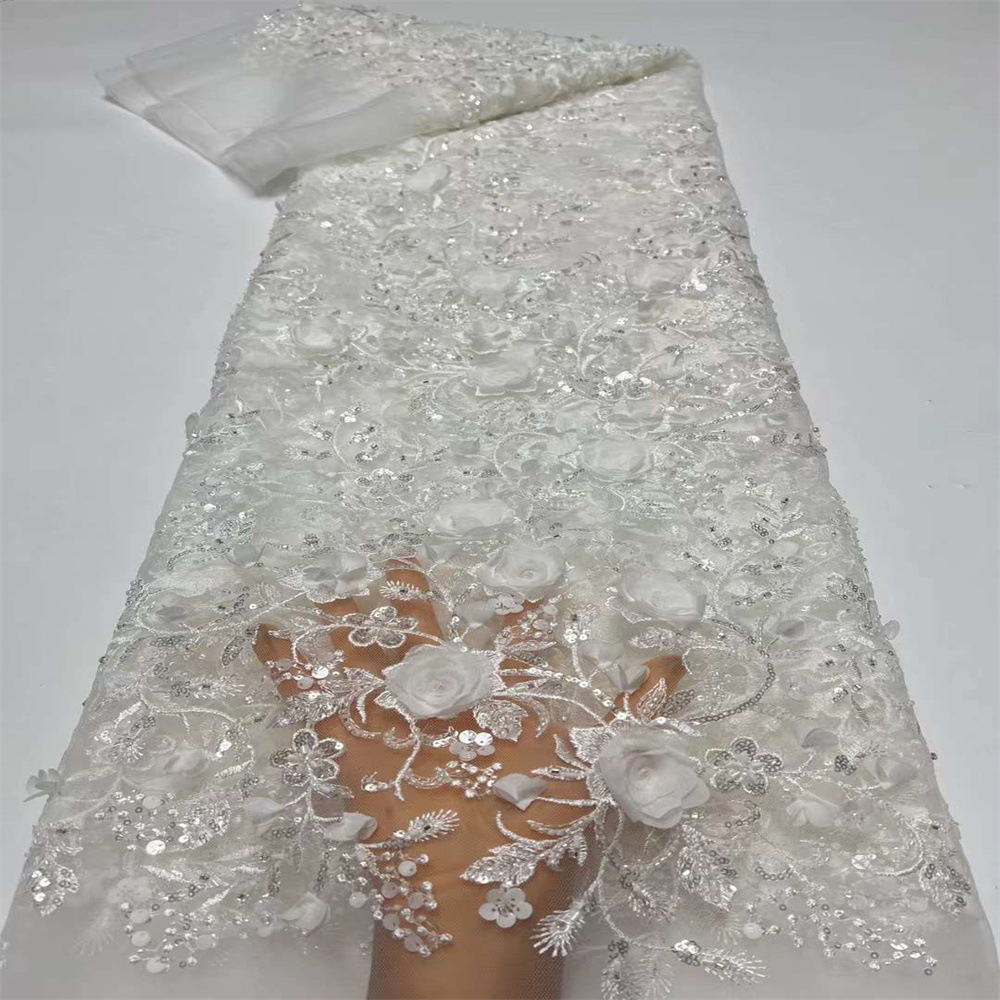 2024 3d新款钉珠珠片羽毛花型亮片绣花布手工花婚纱童装旗袍网纱