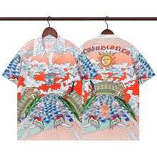 外贸夏季2023新款男士短袖衬衫上衣3D数码印花图案翻领开衫衬衫潮